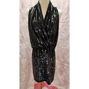 NWT Parker Little Black Mini Dress Full Sequin Evening V Cowl Neck Size XS S 4 6